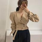 Long-sleeve Single Breasted Tie Waist Blouse