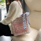Lettering Tweed Tote Bag With Dotted Scarf