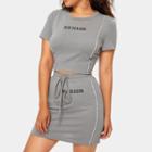 Set: Short-sleeve Lettering Cropped T-shirt + Mini Pencil Skirt