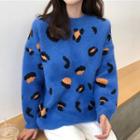 Leopard Pattern Sweater / High Waist Straight-cut Pants