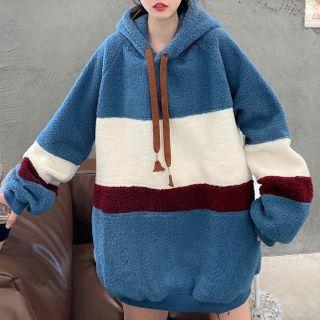 Fleece Color Block Long-sleeve Hoodie