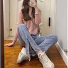 V-neck Cardigan / Straight Leg Jeans / Set