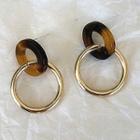 Hoop Ear Stud 1 Pair - Silver Needle - Yellow Brown & Gold - One Size