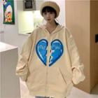 Heart Print Zip Hooded Jacket