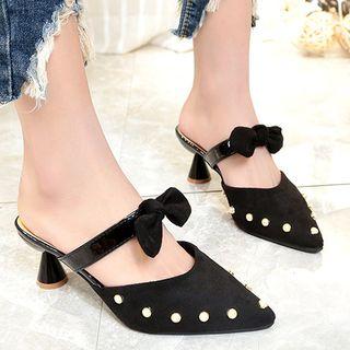 Faux Pearl Pointed Heel Slide Sandals