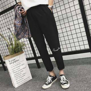 Letter Embroidered Cropped Pants