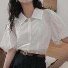 Puff-sleeve Collared Sheer Blouse