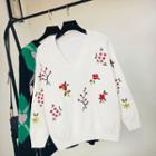 Floral Embroidered Sweater White - One Size