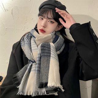 Plaid Scarf Plaid - Blue & Black & White - One Size