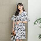 V-neck High-waist Floral Dress