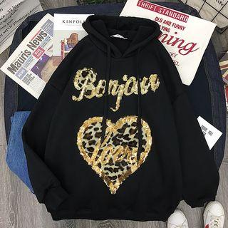 Sequined Leopard Print Panel Hoodie