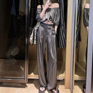 Off-shoulder Cropped Blouse / Wide Leg Pants