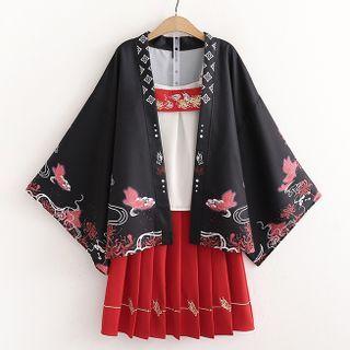 Camisole Top / Pleated A-line Skirt / Cloud Print Jacket / Set
