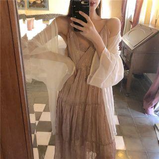 Tiered Spaghetti Strap Midi Dress / Light Jacket