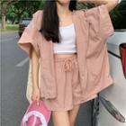 Short-sleeve Hooded Zip Jacket / Shorts