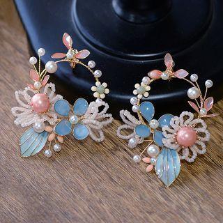 Wedding Flower Hoop Drop Clip-on Earring 1 Pair - Pink - One Size