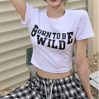 Short-sleeve Lettering Cropped T-shirt / Plaid Pants
