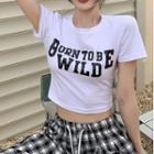 Short-sleeve Lettering Cropped T-shirt / Plaid Pants