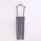 Checked Cropped Suspender Pants