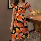 Balloon-sleeve Fruit Print A-line Dress