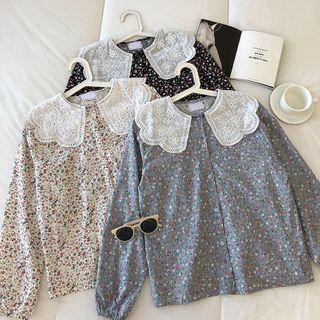 Long-sleeve Peter-pan Collar Floral Top
