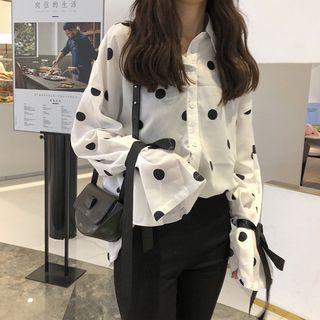 Bell Sleeve Polka Dot Shirt White - One Size