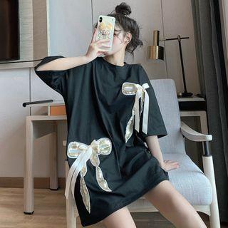 Sequined Bow Elbow-sleeve T-shirt