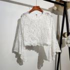Bell-sleeve Cut-out Flower Trim Top