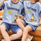 Couple Matching Loungewear Set : Short-sleeve Rooster Print Top + Shorts