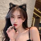 Lace Cat Ear Headband Black - One Size