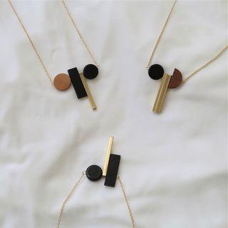 Wooden Block Pendant Necklace