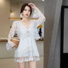 Set: Spaghetti Strap Lace Trim Swimdress + Cover-up Top