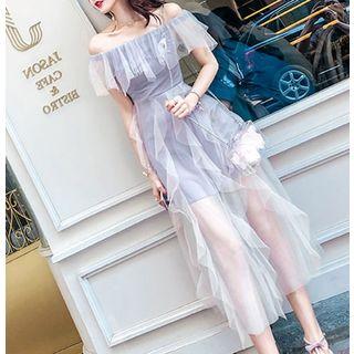 Off Shoulder Midi Chiffon Dress