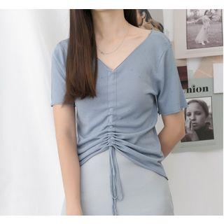 Drawstring Detail Short Sleeve Knit T-shirt