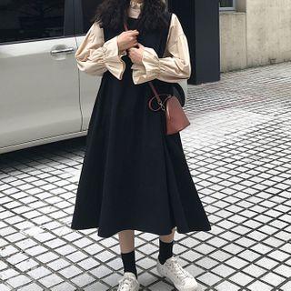 Flared-cuff Blouse / Midi Pinafore Dress