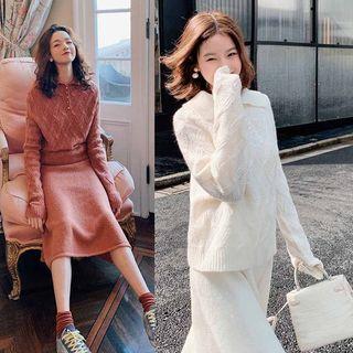 Set: Cable Knit Top + A-line Skirt