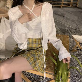 Light Jacket / Halter Top / Plaid Mini Skirt