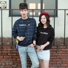 Couple Matching Check Lettering Pullover