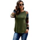 Long Sleeve Round Neck Color-block T-shirt