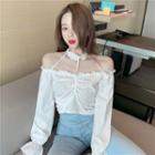Choker Off-shoulder Bell-sleeve Blouse White - One Size