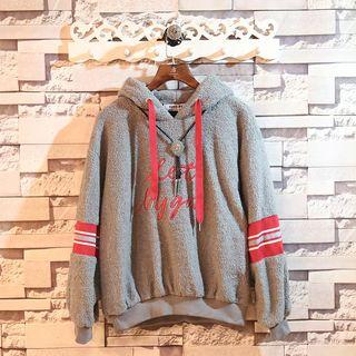 Hooded Stripe-detail Velour Pullover