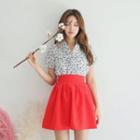 Short-sleeve Mini Skirt Hanbok Set (floral / White)