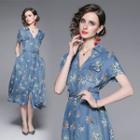 Short-sleeve Denim Floral Dress