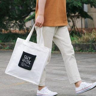 Lettering Pocketed Canvas Tote