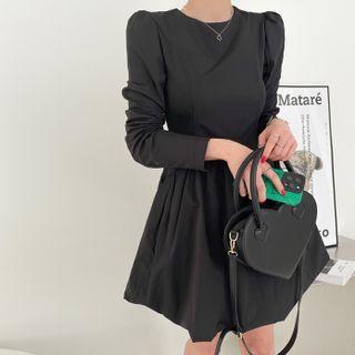 Puff-shoulder Balloon-hem Dress Black - One Size