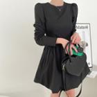 Puff-shoulder Balloon-hem Dress Black - One Size