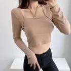 Long Sleeve Halter-neck Crop Top