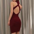 Open Back Halter-neck Knit Sheath Dress