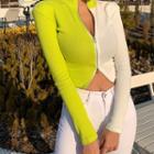 Two Tone Zipped Knit Jacket