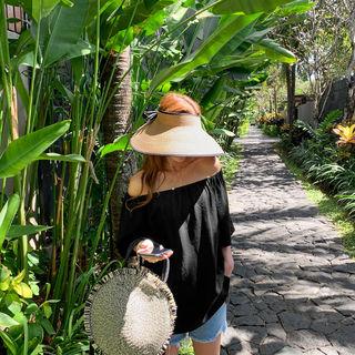 Piped Raffia Sun Cap Dark Beige - One Size